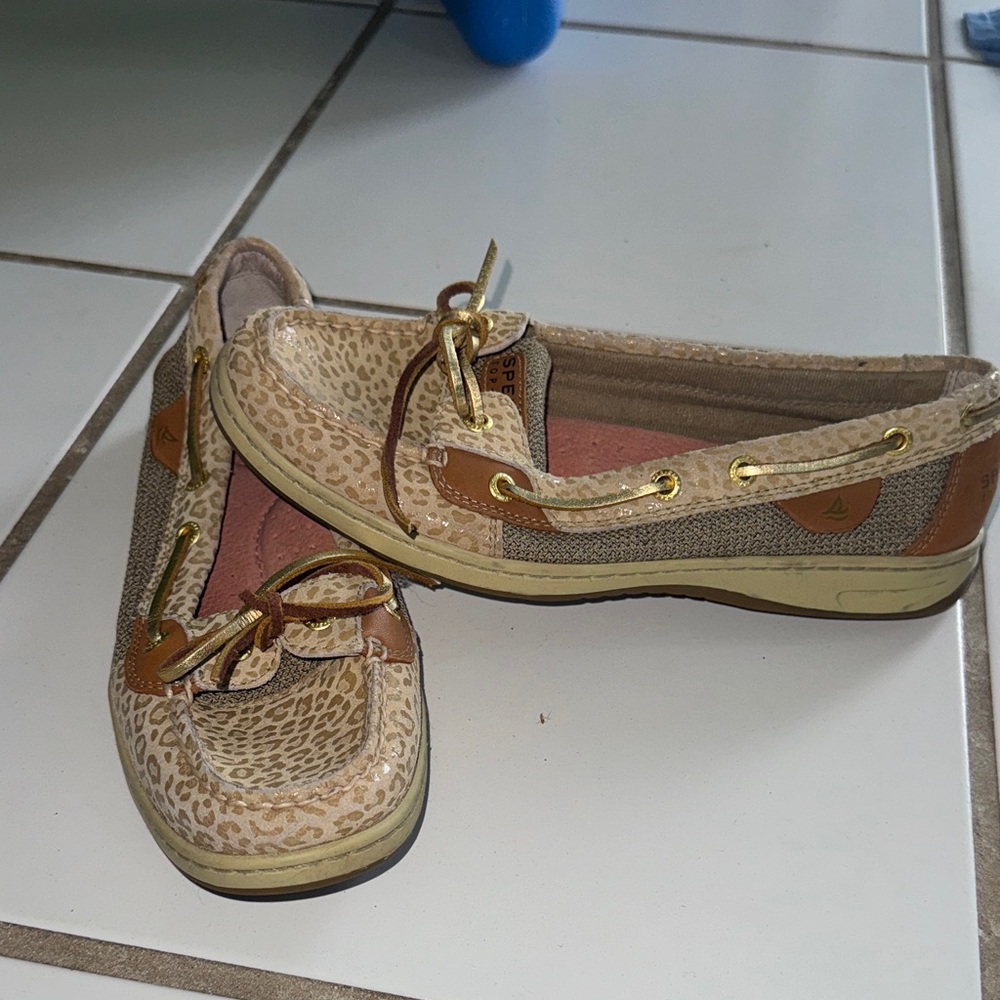 Sperry Tan Leopard Print Boat Shoes